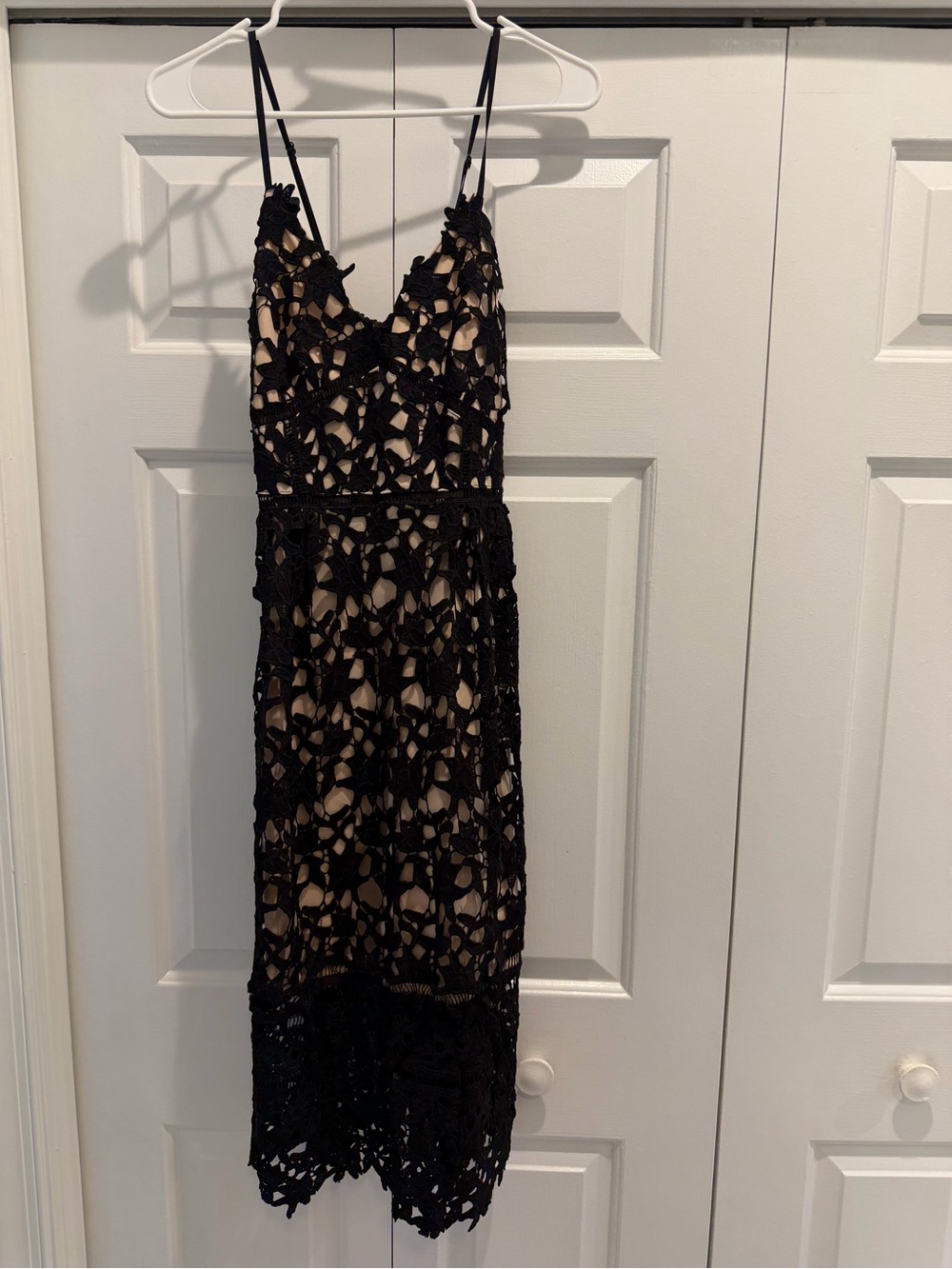 Black Lace Overlay Spaghetti-Strap Dress